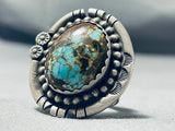 Amazing Vintage Native American Navajo #8 Turquoise Mine Sterling Silver Ring-Nativo Arts