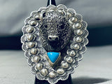 Fabulous San Felipe Sleeping Beauty Turquoise Sterling Silver Buffalo Ring-Nativo Arts