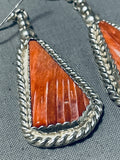 Beautiful Vintage Native American Navajo Spiny Oyster Sterling Silver Earrings-Nativo Arts