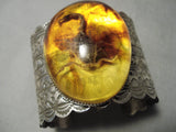 Crazy Huge Native American Scorpion Amber Sterling Silver Hand Tooled Bracelet-Nativo Arts
