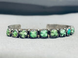 Hand Carved Green Turquoise Vintage Native American Navajo Singed Sterling Silver Bracelet-Nativo Arts