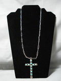 Rare Vintage Native American Navajo Turquoise Sterling Silver Cross Necklace- Early!-Nativo Arts