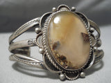 Earlier Vintage Native American Navajo Agate Petrified Wood Sterling Silver Bracelet Old-Nativo Arts
