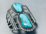 Gargantuan Mens Vintage Native American Navajo Heavy Sterling Silver Turquoise Bracelet-Nativo Arts
