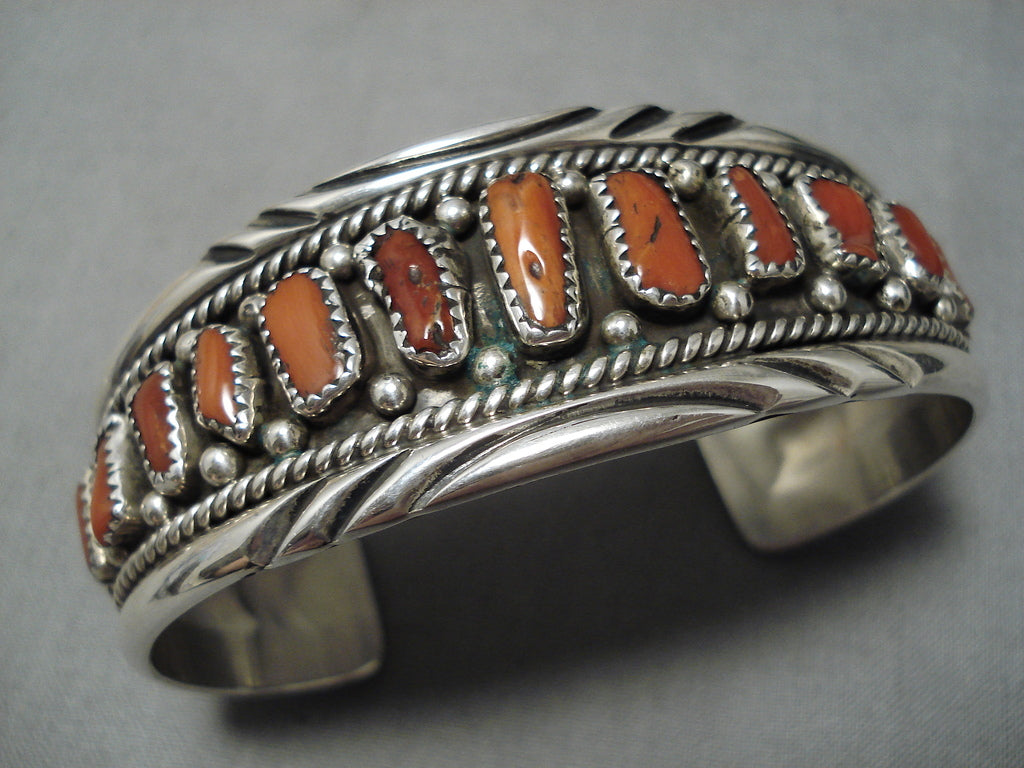 Rare!! Vintage Navajo Chunky Coral Sterling Silver Native American Bra ...