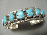 Rare Marie Thompson Vintage Native American Navajo Blue Turquoise Sterling Silver Bracelet-Nativo Arts
