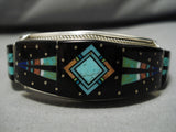 Native American Intricacy!! Vintage Navajo Turquoise Inlay Sterling Silver Bracelet-Nativo Arts