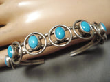 Unique Vintage Native American Navajo Domed Turquoise Sterling Silver Bracelet Cuff-Nativo Arts