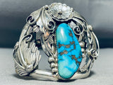 Eye Catching Vintage Native American Navajo Old Mine Turquoise Sterling Silver Bracelet-Nativo Arts