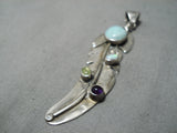 Marvelous Vintage Native American Navajo Amethyst Opal Sterling Silver Feather Pendant-Nativo Arts