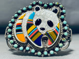 Most Intricate Southwest Vintage Turquoise Panda Sterling Silver Bracelet-Nativo Arts
