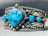 Amazing Vintage Native American Navajo Sleeping Beauty Turquoise Sterling Silver Bracelet Signed-Nativo Arts