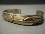 Thick And Heavy!! Important Vintage Native American Navajo Gold Sterling Silver Feather Bracelet-Nativo Arts