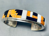 Mesmerizing Signed Native American Navajo Inlay Orange Spiny Black Onyx Sterling Silver Bracelet-Nativo Arts
