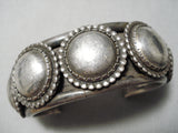 Early Hand Tooled Heavy Vintage Native American Navajo Sterling Silver Button Bracelet Old-Nativo Arts