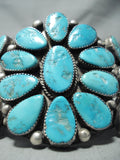 One Of Biggest Best Vintage Native American Navajo Turquoise Cluster Sterling Silver Bracelet-Nativo Arts