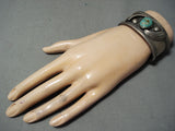 Intense Vintage Native American Navajo Carico Lake Turquoise Sterling Silver Bracelet Old-Nativo Arts