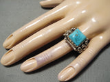 Tremendous Vintage Native American Navajo Blue Gem Turquoise Sterling Silver Ring Old-Nativo Arts