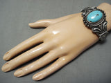 Advanced Work Vintage Native American Navajo Domed Turquoise Sterling Silver Bracelet Cuff-Nativo Arts