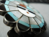 Remarkable Vintage Native American Zuni Inlay Turquoise Coral Sunface Bolo-Nativo Arts