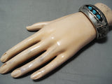 Glorious Signed Vintage Native American Navajo Old Kingman Turquoise Sterling Silver Bracelet-Nativo Arts