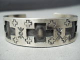Heavy Ange Chavez Native American Sterling Silver Cross Bracelet Cuff-Nativo Arts