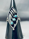 D.a. Dishta (d) Amazing Vintage Native American Navajo Blue Gem Turquoise Sterling Silver Ring-Nativo Arts