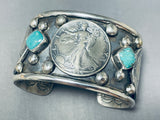 122 Gram Big Coin Native American Turquoise Sterling Silver Bracelet-Nativo Arts