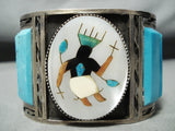 Native American One Of Biggest Best Vintage Navajo Kachina Turquoise Sterling Silver Bracelet-Nativo Arts