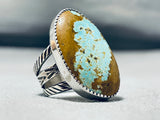 Exceptional Native American Navajo #8 Turquoise Mine Sterling Silver Ring Signed J. Tsosie-Nativo Arts