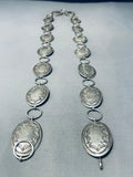 Remarkable Vintage Native American Navajo Handcarved Sterling Silver Concho Belt-Nativo Arts