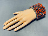 154 Gram Chunky Coral Native American Navajo Sterling Silver Wide Bracelet Cuff-Nativo Arts