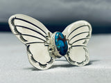 Whimsical Vintage Native American Navajo Bisbee Turquoise Sterling Silver Butterfly Ring-Nativo Arts