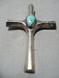 Beautiful Vintage Native American Navajo Blue Diamond Sterling Silver Cross Pendant Old-Nativo Arts