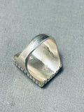 Heavy Mens Native American Navajo White Buffalo Turquoise Inlay Sterling Silver Ring-Nativo Arts