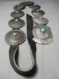 Huge Vintage Native American Navajo Turquoise Sterling Silver Hand Wrought Concho Belt Old-Nativo Arts