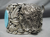 Very Heavy Native American Navajo Turquoise Buffalo Sterling Silver Bracelet- 200 Grams-Nativo Arts