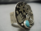 Important Vintage Native American Navajo Alex Sanchez Turquoise Sterling Silve Rring-Nativo Arts