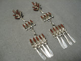 Dangling Chandelier Coral Zuni Native American Navajo Sterling Silver Earrings-Nativo Arts