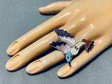Adorable Native American Zuni Mother Of Pearl Sterling Silver Hummingbird Ring Signed T. Pinto-Nativo Arts