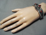 Rare Signed Navajo Native American Coral Sterling Silver Bracelet-Nativo Arts
