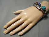 Museum Vintage Native American Navajo Dangle Feather Turquoise Sterling Silver Bracelet Old-Nativo Arts