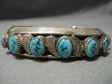Thick Heavy Vintage Native American Navajo Turquoise Sterling Silver Leaf Bracelet Old-Nativo Arts