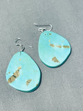 Native American Elaborate Santo Domingo Turquoise Large Slab Sterling Silver Earrings-Nativo Arts