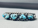 Very Rare Apache Turquoise Vintage Native American Navajo Heavy Coil Sterling Silver Bracelet-Nativo Arts