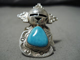 Superior Vintage Native American Navajo 3d Kachina Nel Morton Turquoise Sterling Silver Ring-Nativo Arts
