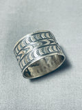 Spectacular San Felipe Signed Sterling Silver Handstampings Large Ring-Nativo Arts