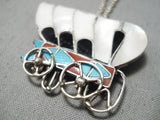 Intricate! Vintage Zuni Native American Turquoise Sterling Silver Wagon Necklace-Nativo Arts