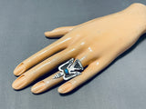 Long Bird Vintage Native American Navajo Turquoise Sterling Silver Ring-Nativo Arts