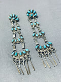 Breathtaking Vintage Native American Zuni Blue Gem Turquoise Sterling Silver Chandelier Earrings-Nativo Arts